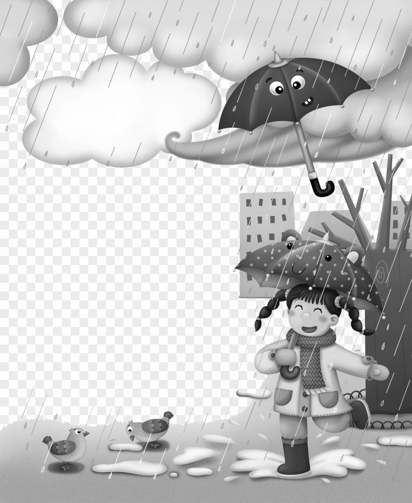 Black And White PNG and white , Girl jumping in the rain clipart PNG