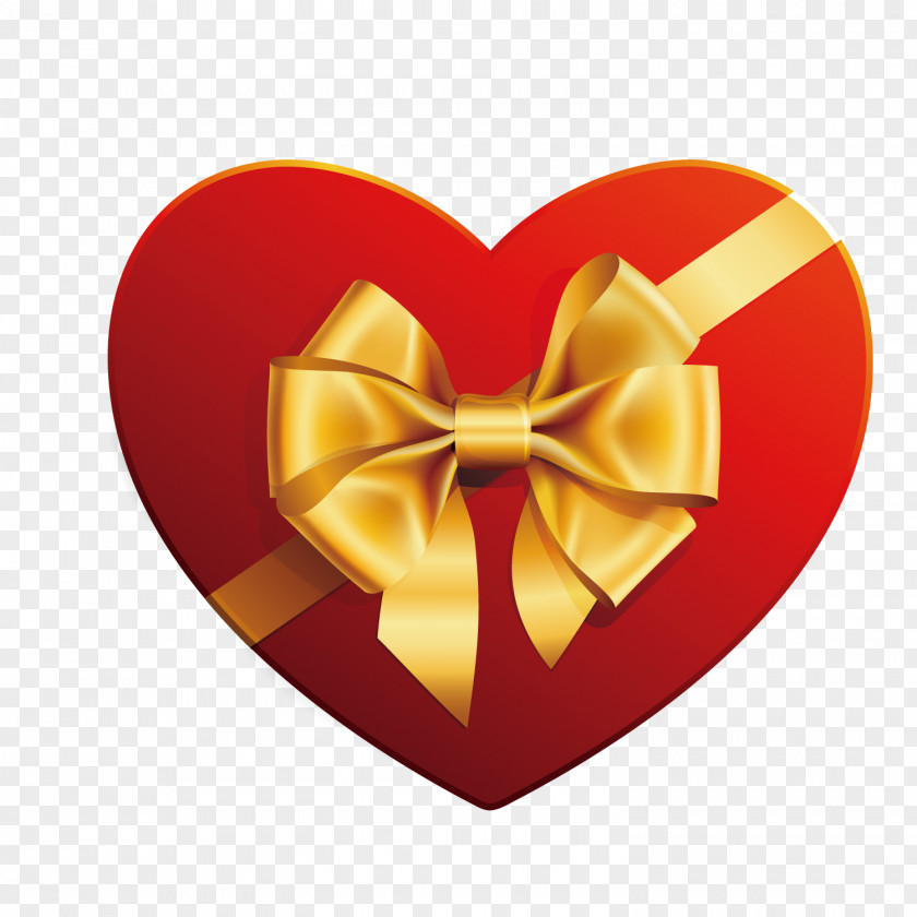 Yellow Ribbon With Red Valentine's Day Chocolate Heart Clip Art PNG