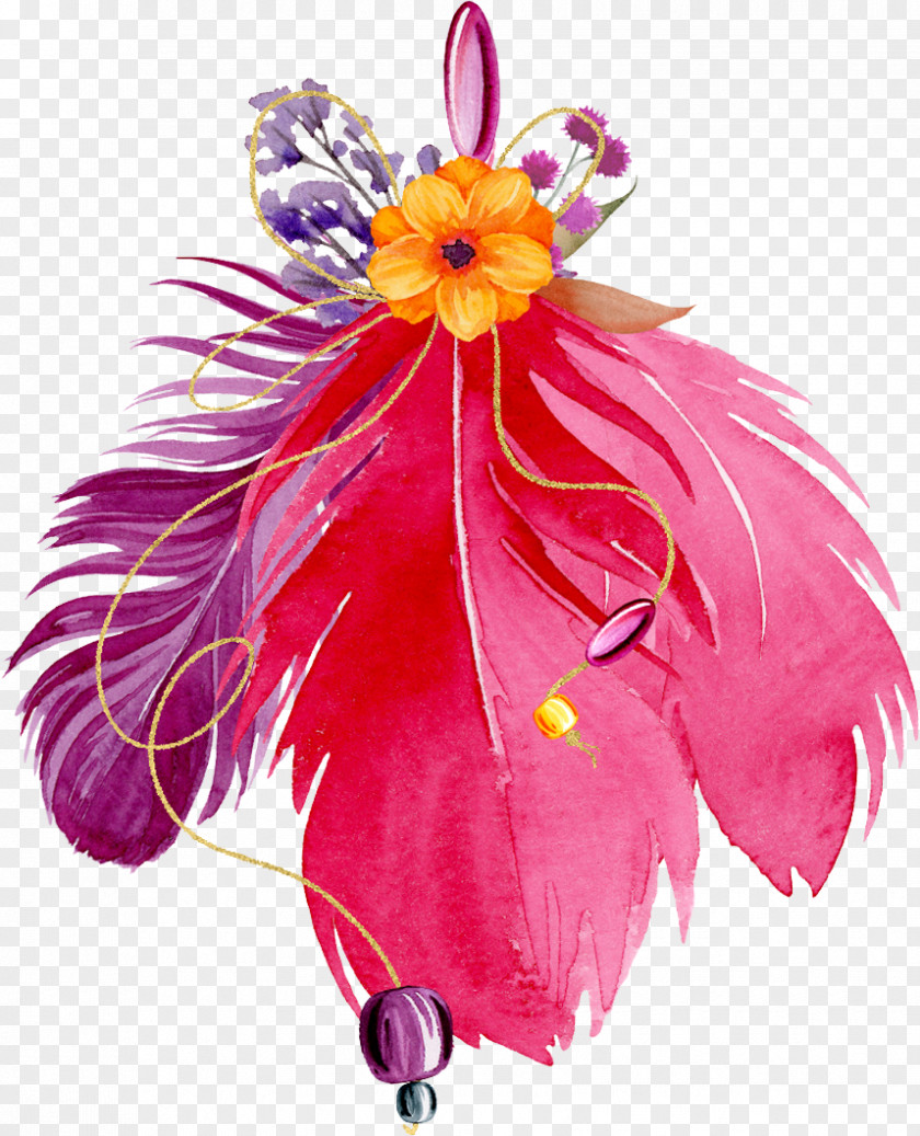 Hand Painted Feather Flowers Bird Flower PNG