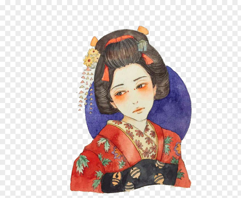 Free Hand-painted Kimono Woman Pull Material Geisha PNG