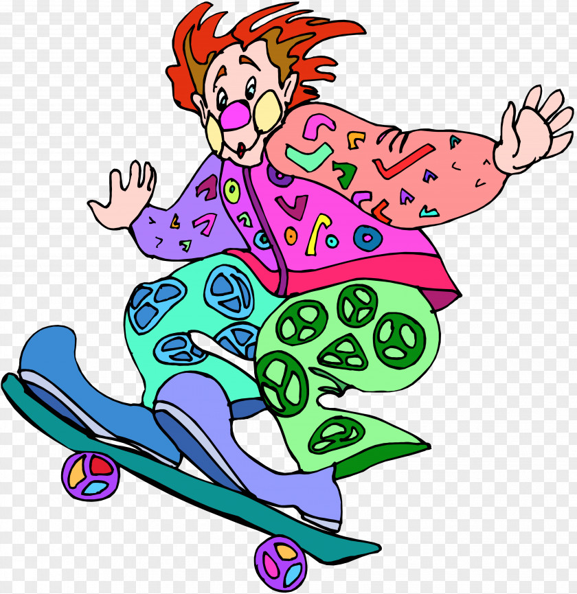 Clown Skateboarding Clip Art Image PNG