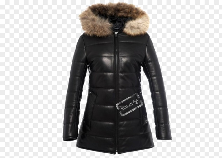 Jacket Leather Parka Hood Fur Overcoat PNG