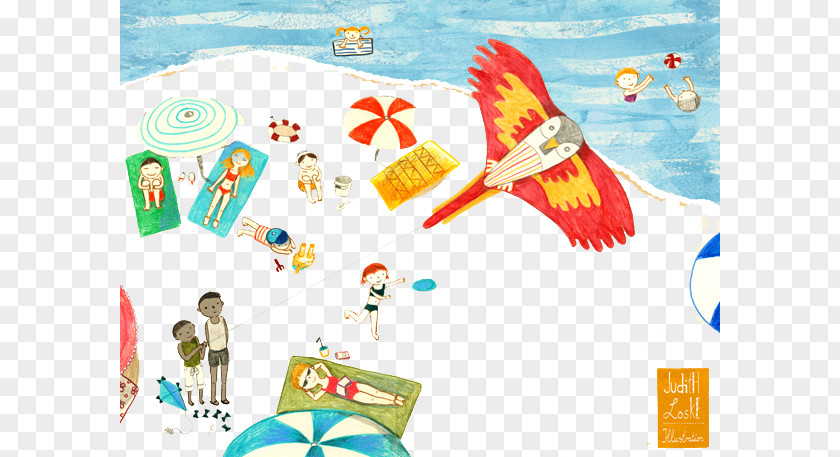 Hand-painted Pattern Resort Beach Cartoon Illustration PNG