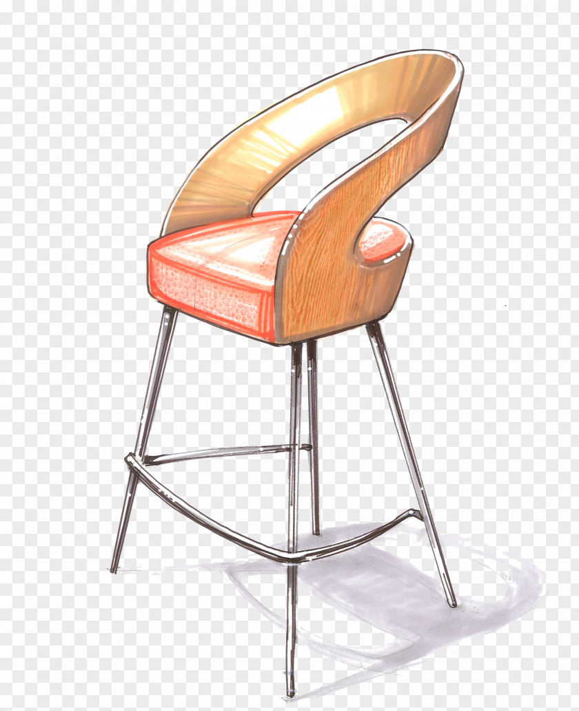 Simple Hand-painted Yellow Plastic Seat Chair Bar Stool Watercolor Painting Sketch PNG