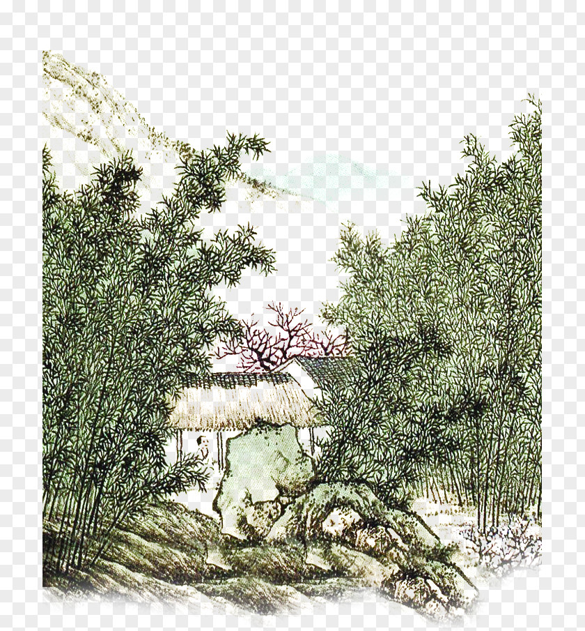 Ink Bamboo Hand Painted Wash Painting Landscape PNG