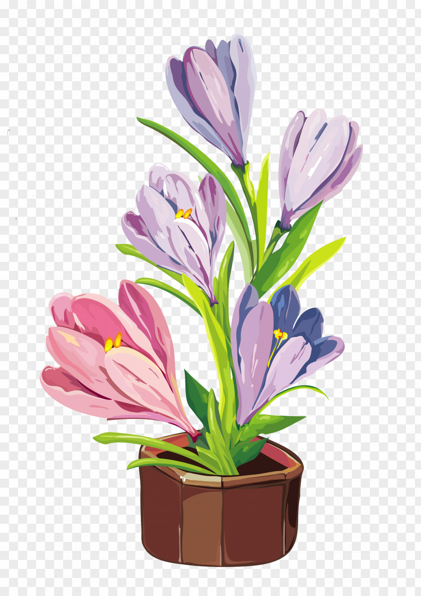 Spring Crocus Pot Clipart Flowerpot Clip Art PNG