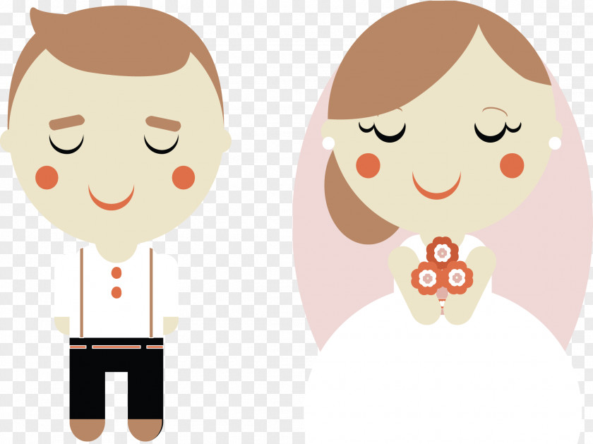 Cute Bride And Groom Presentation Wedding Illustration PNG