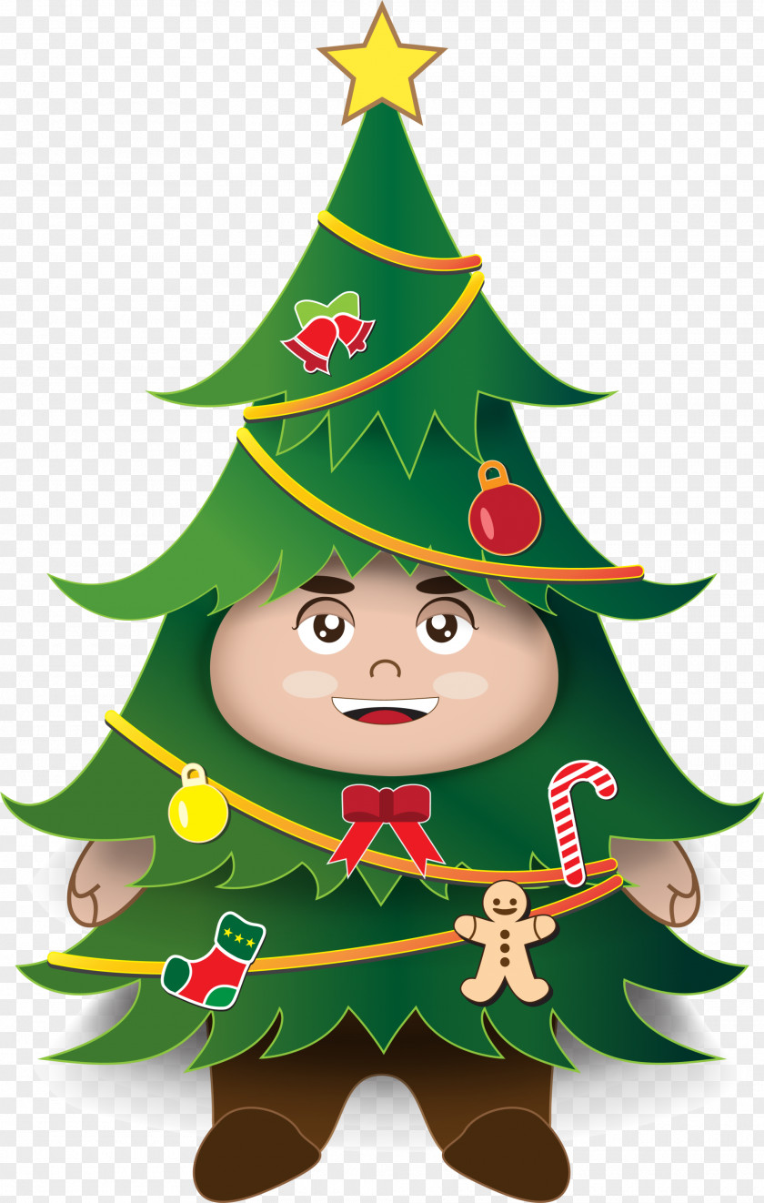 Green Cartoon Christmas Tree Boy PNG