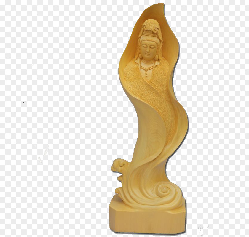 Wood Carving Guanyin Sculpture PNG