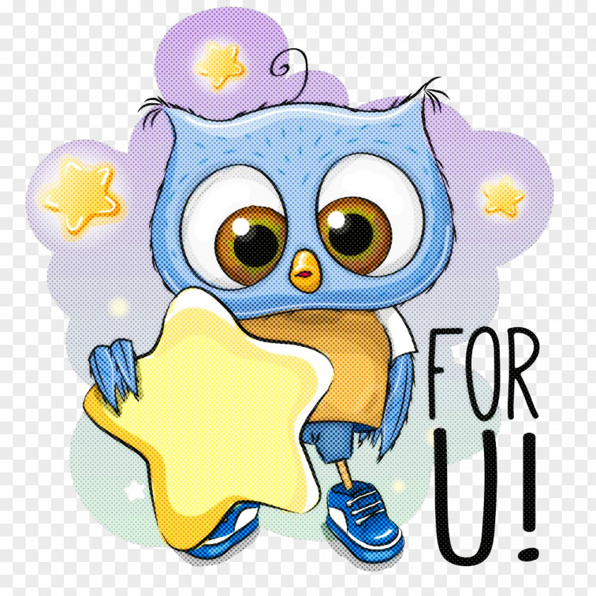 Cartoon Owl Yellow Sticker Bird Of Prey PNG