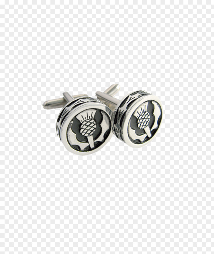 Long Metal Shoe Horn Round Thistle Polished Cufflinks Kilt Pin Silver PNG