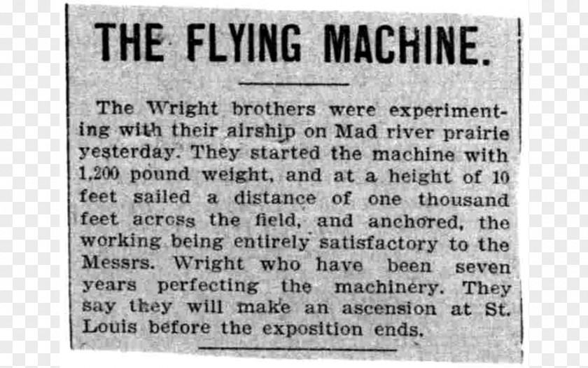 Wright Brothers Day Newspaper PNG