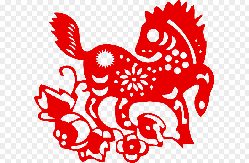 Chinese Paper-cut Style Zodiac Horse China New Year Papercutting PNG