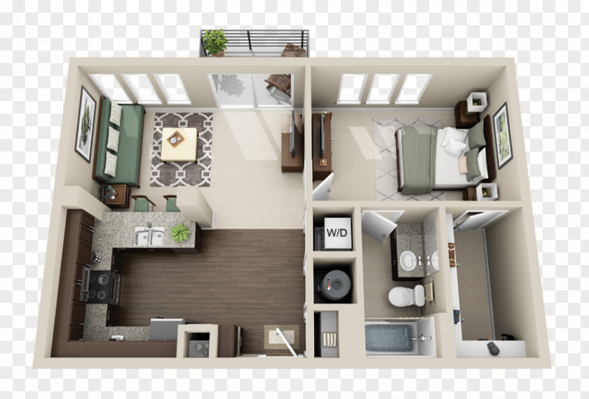 Furniture Placed Studio Apartment House Plan Basement PNG