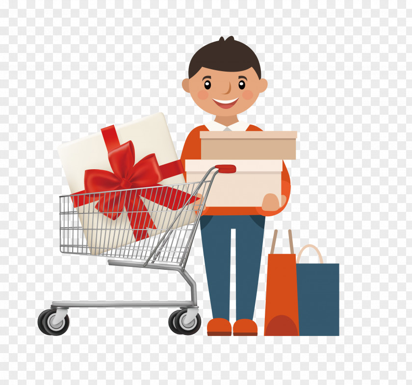 Vector Man Shopping Supermarket Online Cart Stock Photography PNG