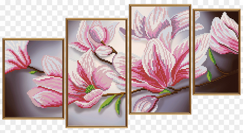 Watercolor Diamond Bead Embroidery Cross-stitch Triptych PNG