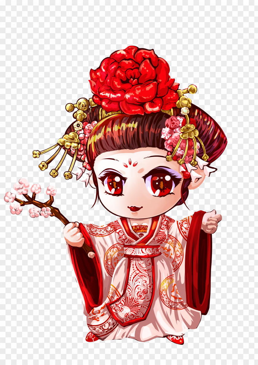 Mobi Phone Illustration Cartoon Character Flower Doll PNG