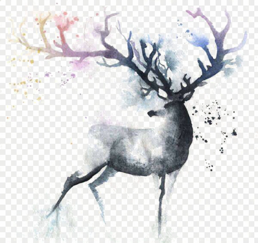 Ink Deer Watercolor Painting Out Of The Cot Art PNG