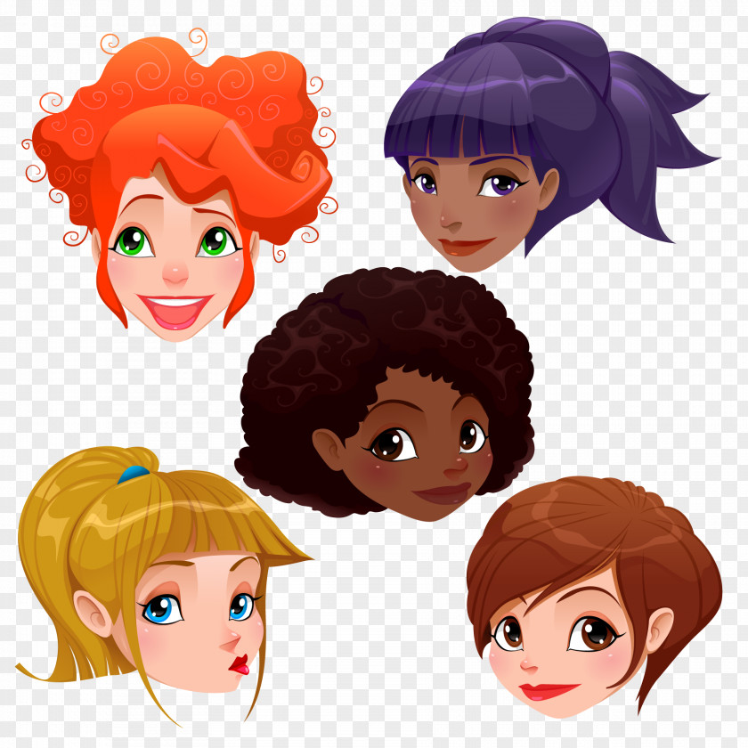 Vector Different Girls Avatar Face Cartoon Royalty-free Illustration PNG