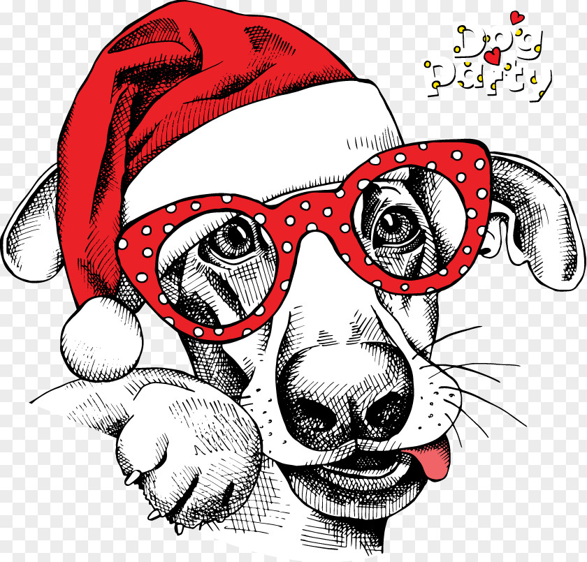 Meng Dog Celebrate Christmas Santa Claus Card New Year PNG