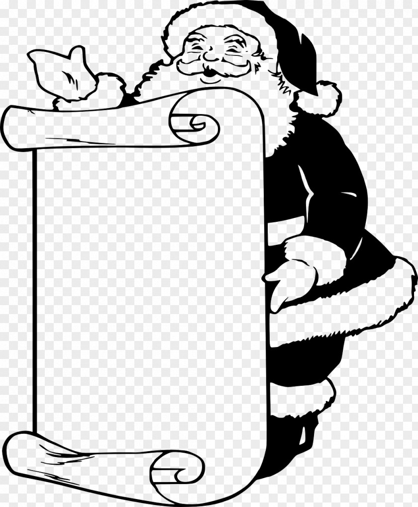 Santa Sleigh Claus Christmas Black And White Clip Art PNG