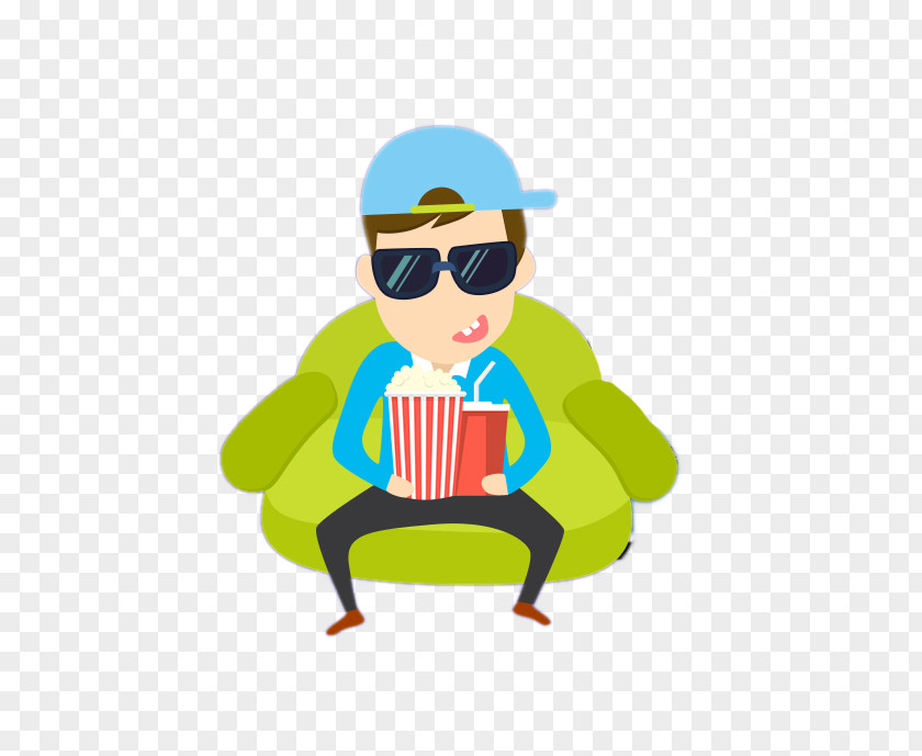 H5 Creative Cartoon Character Eating Popcorn Film PNG