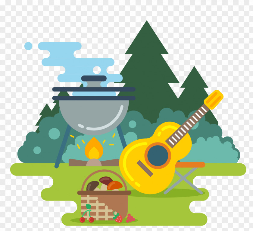 Vector Household Campfire Guitar Royalty-free Camping Illustration PNG