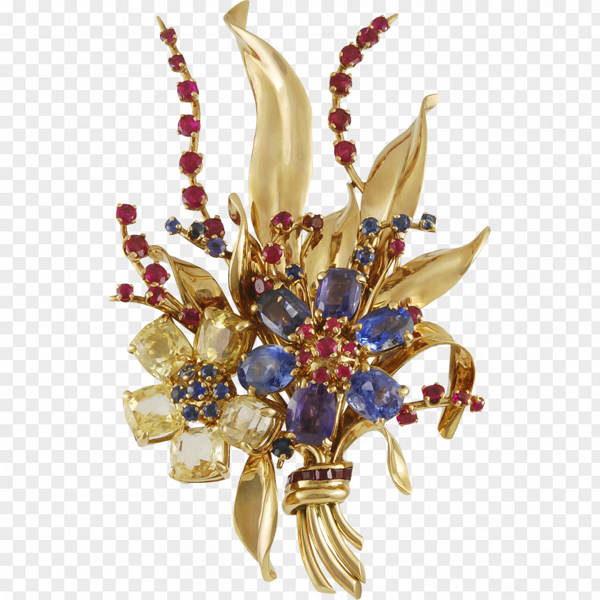 Gemstone Brooch Gold Van Cleef & Arpels Sapphire PNG