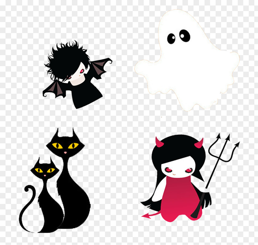 Halloween Little Devil Cat Ghost PNG