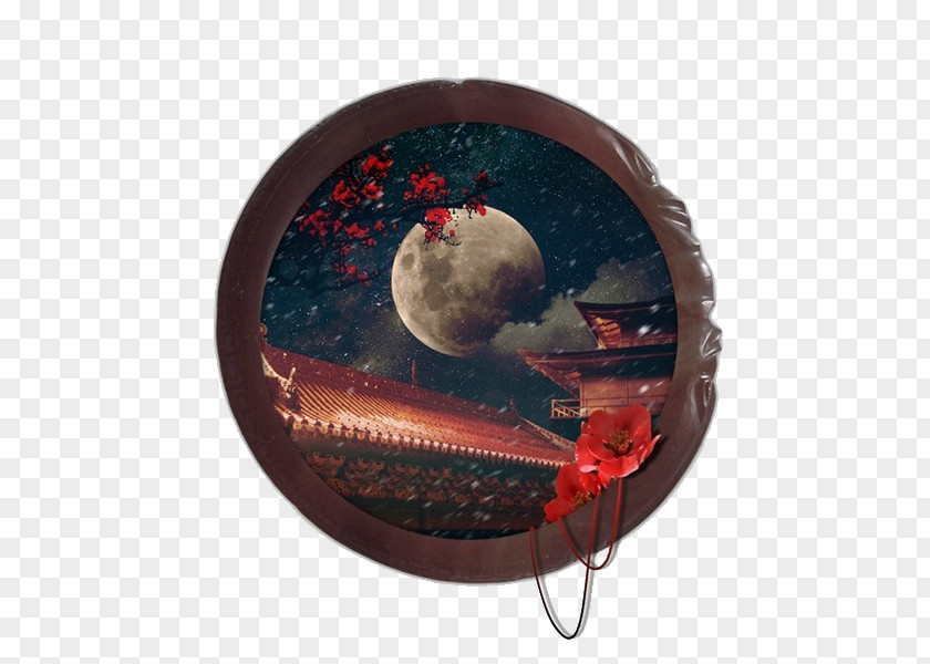 Round Moon Scenery Outside The Window Drawing PNG