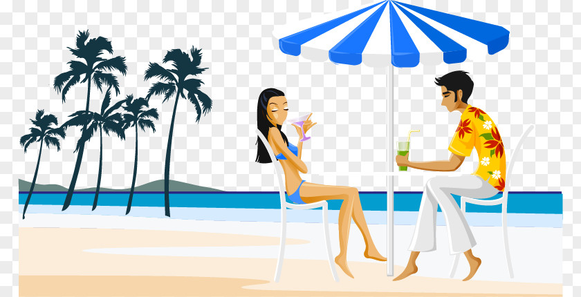 Vector Hand-painted Beach Resort Essential Foreign Chat-up Lines Line Art PNG