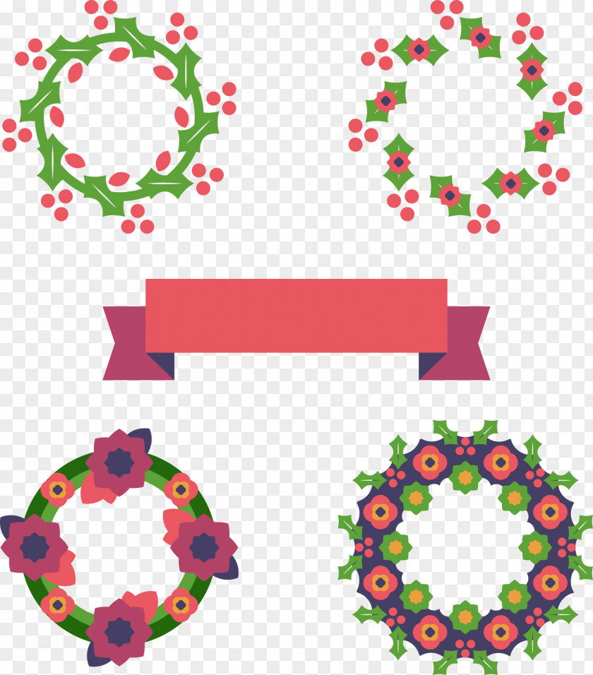 Christmas Wreath With Ribbon Ornament Garland PNG