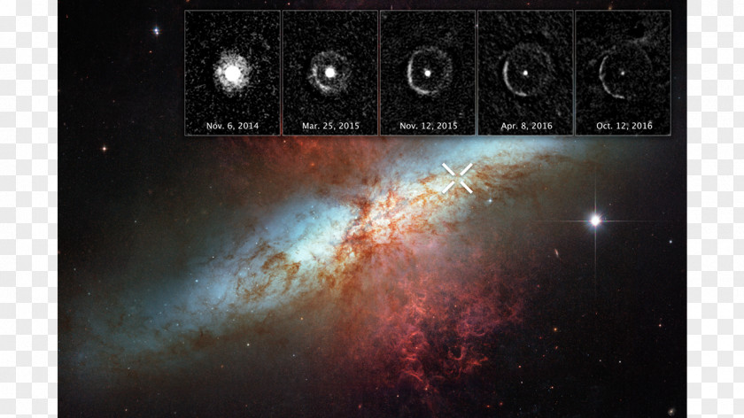 Powder Explosion Supernova Light Echo Messier 82 Hubble Space Telescope SN 2014J PNG