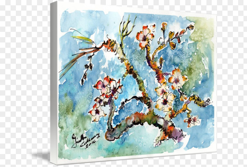 Painting Watercolor Almond Blossoms Art Oil PNG