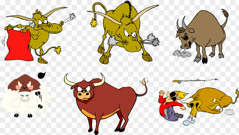 Vector Six Angry Bulls Bull Cattle Ox Clip Art PNG