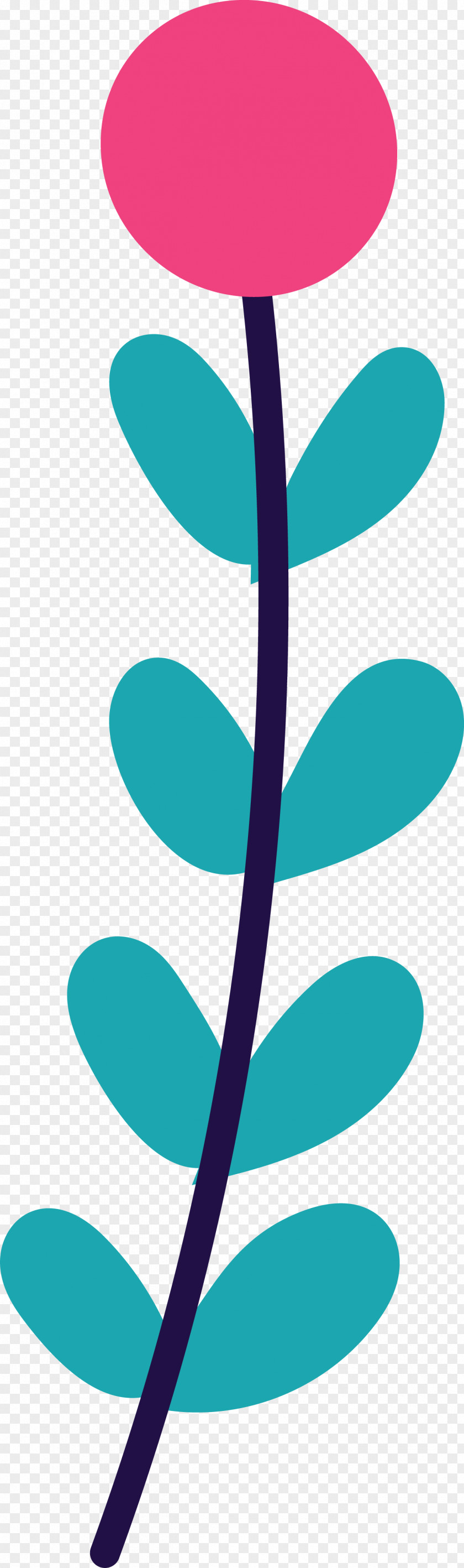 Plant Stem Leaf Line Art Teal PNG