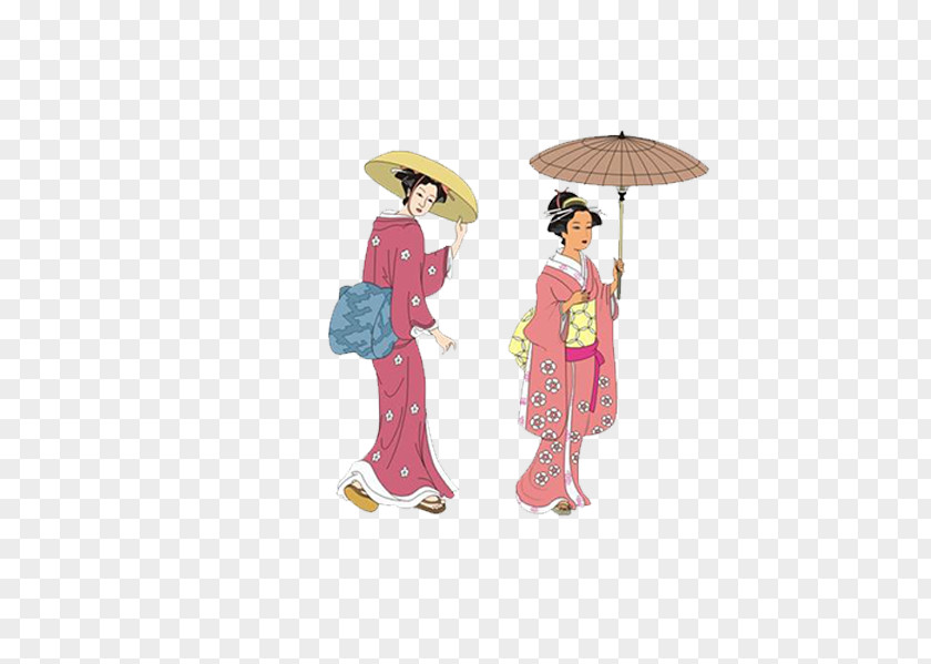 The Hat And Umbrella Female Kimono Woman Japan Xara Clip Art PNG
