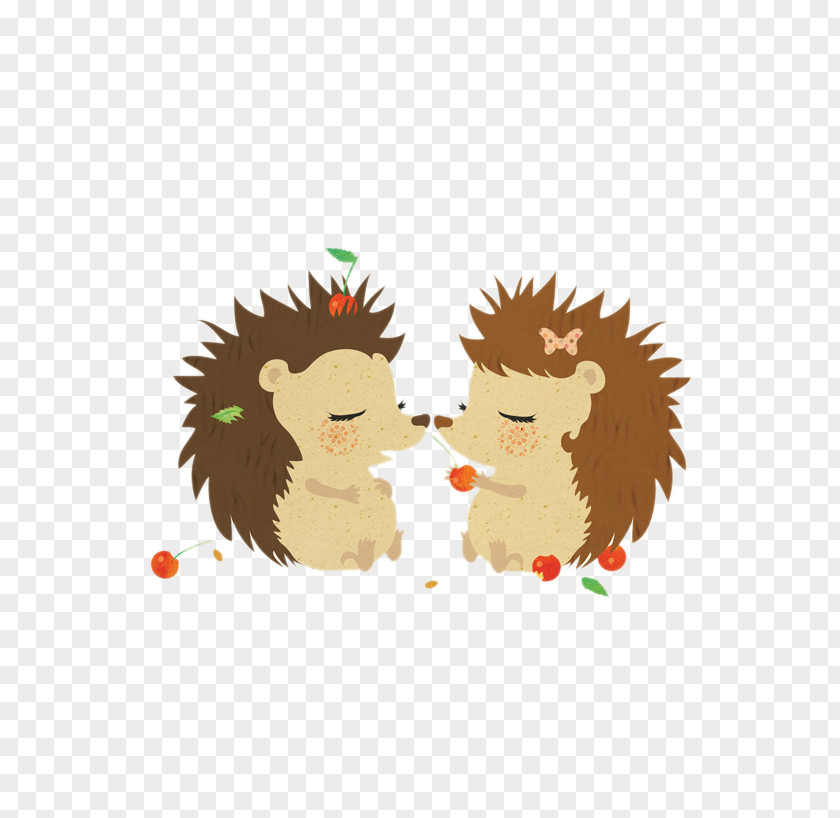 Two Cartoon Hedgehog Greeting Card Postcard Love Illustration PNG