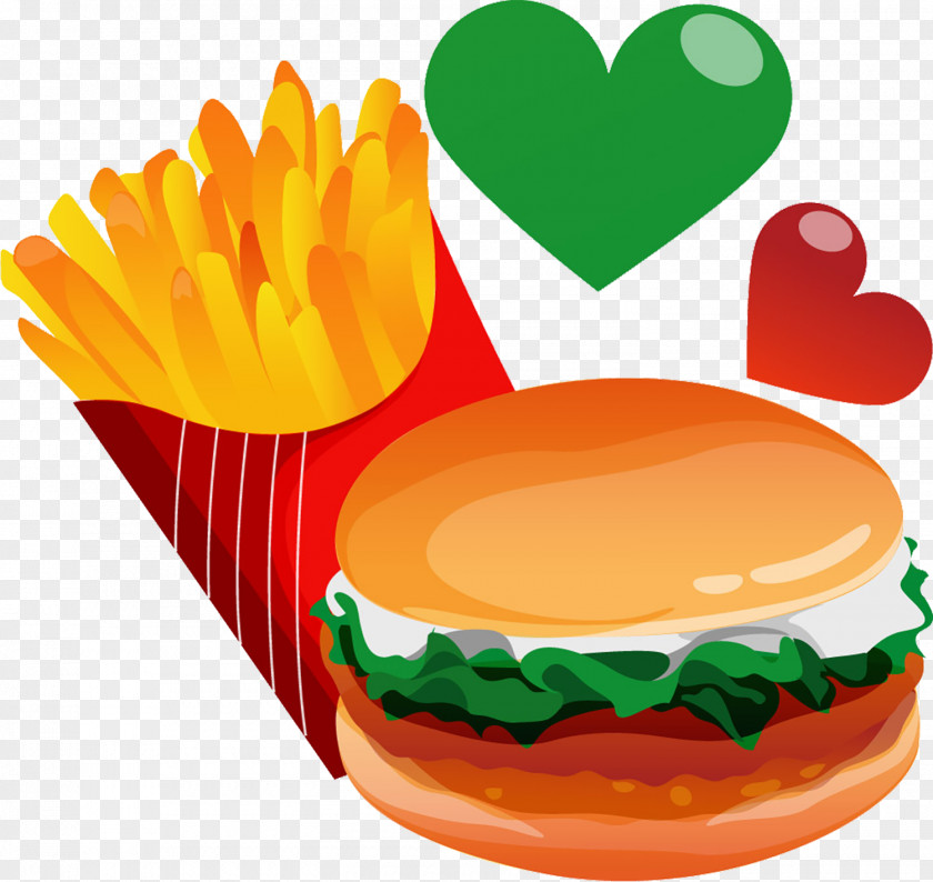 Cartoon Hand Painted Burger Hamburger French Fries Fast Food Euclidean Vector PNG