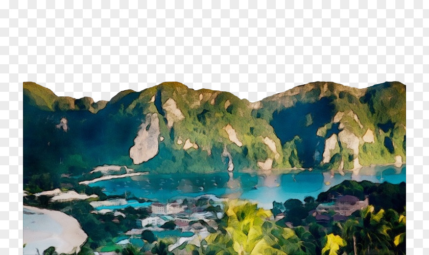 Painting Mountain Nature Natural Landscape Water Resources Reserve PNG