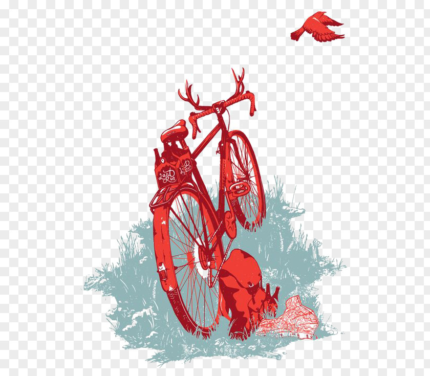 Hand Painted Mountain Bike Bicycle Illustration PNG