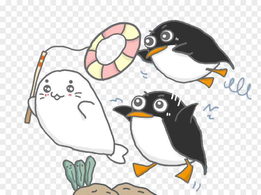 Penguin Seal Cat Cartoon PNG