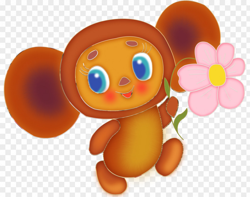 Cartoon Little Monkey Holding Flower Cheburashka Animated Film Character Website Clip Art PNG