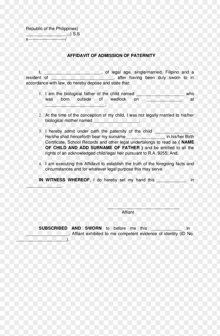 School Record Affidavit Paternity Law Document Form Sworn Declaration PNG