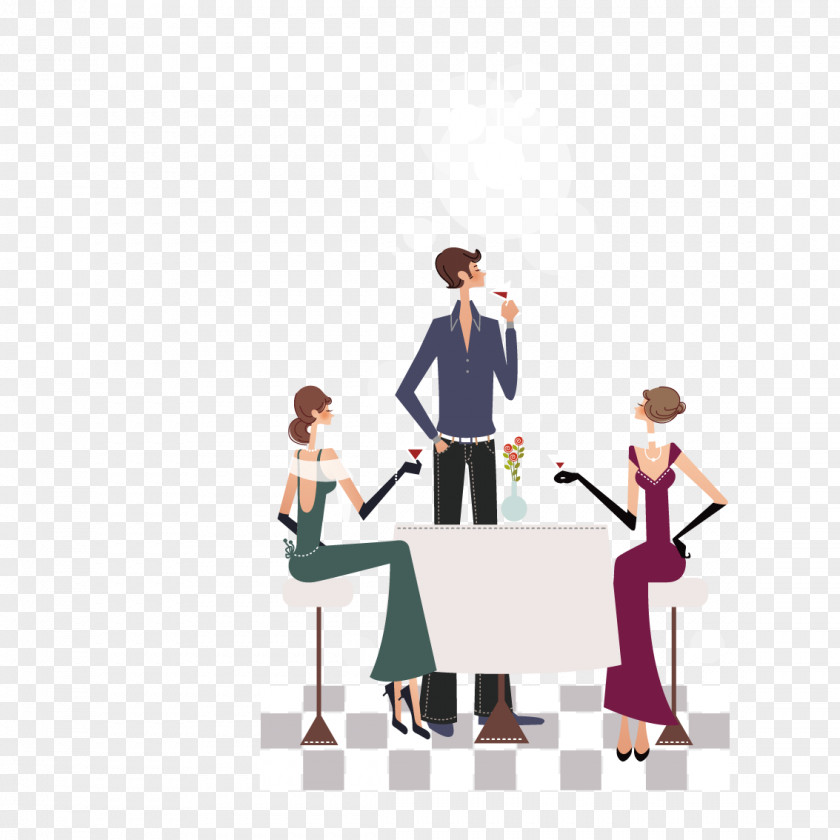 Drinking Wine Party Colleagues Red Cartoon Illustration PNG