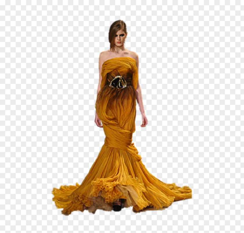 Golden Woman Costume Design Gown PNG