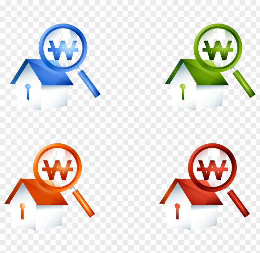 Vector Cartoon Hand Painted Color Magnifying Glass House Icon Euclidean PNG