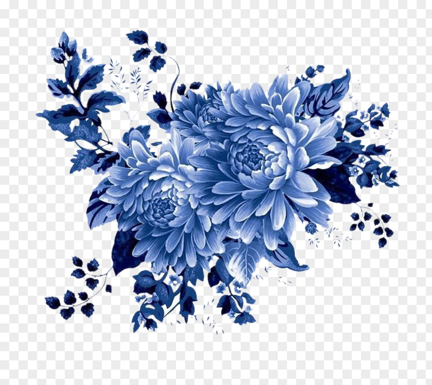 Beautiful Flower Picture Blue And White Pottery Motif Clip Art PNG