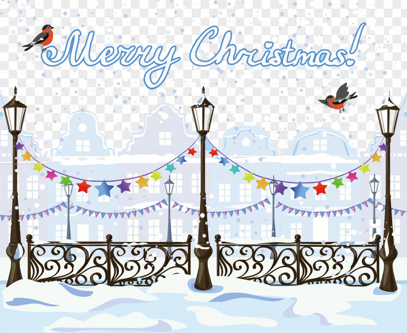 Cartoon Christmas Winter Street Vector Material Drawing Illustration PNG