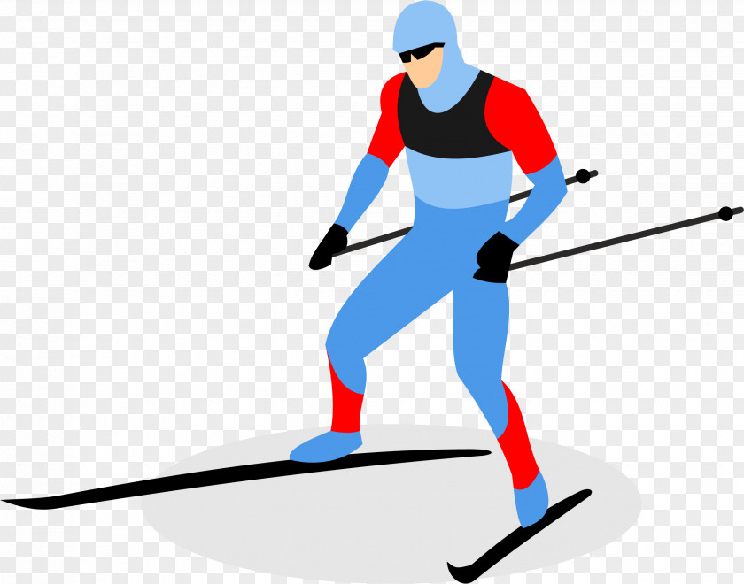 Cartoon Man Skiing Biathlon Ski Pole PNG